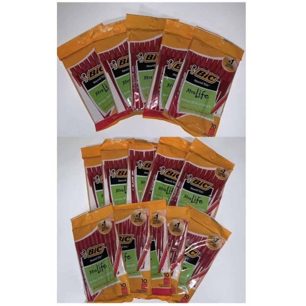 BIC Round Stic Xtra Life Ballpoint Pens, Red ink 150 Pcs, 15Pack